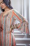 Buy_Mandira Wirk - Indian_Peach Chanderi V Neck Kurta And Sharara Set _Online_at_Aza_Fashions