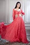 Buy_Mandira Wirk - Indian_Pink Chiffon Sweetheart Neck Printed Lehenga Set _at_Aza_Fashions