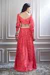 Shop_Mandira Wirk - Indian_Pink Chiffon Sweetheart Neck Printed Lehenga Set _at_Aza_Fashions