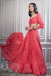 Mandira Wirk - Indian_Pink Chiffon Sweetheart Neck Printed Lehenga Set _Online_at_Aza_Fashions