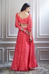 Mandira Wirk - Indian_Pink Chiffon Sweetheart Neck Printed Lehenga Set _at_Aza_Fashions