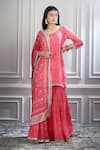 Mandira Wirk_Pink Chanderi Square Neck Printed Kurta And Sharara Set _Online_at_Aza_Fashions