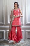 Mandira Wirk - Indian_Pink Chanderi Notched Printed Kurta And Sharara Set _Online_at_Aza_Fashions