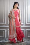 Buy_Mandira Wirk - Indian_Pink Chanderi Notched Printed Kurta And Sharara Set _at_Aza_Fashions