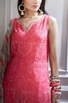 Shop_Mandira Wirk - Indian_Pink Chanderi Notched Printed Kurta And Sharara Set _Online_at_Aza_Fashions