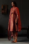 Buy_Shorshe Clothing_Red Handloom Tissue Stripe V Neck Pattern Kurta And Pant Set _Online_at_Aza_Fashions