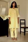 Buy_Shorshe Clothing_Yellow Handloom Jacquard Mandarin Collar Kurta Set _at_Aza_Fashions