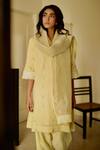 Shorshe Clothing_Yellow Handloom Jacquard Mandarin Collar Kurta Set _Online_at_Aza_Fashions