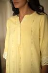 Buy_Shorshe Clothing_Yellow Handloom Jacquard Mandarin Collar Kurta Set _Online_at_Aza_Fashions