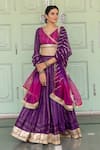 Buy_Myaara_Purple Chanderi Blend Gota And Sequin Work Surplice Neck Embroidered Lehenga Set _at_Aza_Fashions