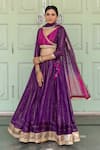 Buy_Myaara_Purple Chanderi Blend Gota And Sequin Work Surplice Neck Embroidered Lehenga Set _Online_at_Aza_Fashions