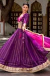 Shop_Myaara_Purple Chanderi Blend Gota And Sequin Work Surplice Neck Embroidered Lehenga Set _Online_at_Aza_Fashions