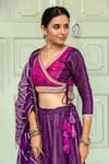 Myaara_Purple Chanderi Blend Gota And Sequin Work Surplice Neck Embroidered Lehenga Set _at_Aza_Fashions