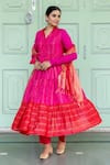 Shop_Myaara_Fuchsia Anarkali Chanderi Blend Embroidered Sequin Work Pleated Tiered Set _Online_at_Aza_Fashions