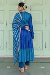 Shop_Myaara_Blue Anarkali Chanderi Blend, Dupatta Organza Blend, Gathered Tiered Set _at_Aza_Fashions