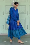 Myaara_Blue Anarkali Chanderi Blend, Dupatta Organza Blend, Gathered Tiered Set _Online_at_Aza_Fashions