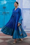 Buy_Myaara_Blue Anarkali Chanderi Blend, Dupatta Organza Blend, Gathered Tiered Set _Online_at_Aza_Fashions