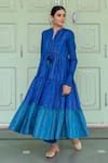 Shop_Myaara_Blue Anarkali Chanderi Blend, Dupatta Organza Blend, Gathered Tiered Set _Online_at_Aza_Fashions