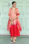 Buy_Myaara_Peach Angarkha Chanderi Blend, Dupatta Organza Gota And Sequin Work Ombre Set_at_Aza_Fashions