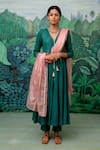 Buy_Myaara_Green Kurta Cotton Dobby Pant Cotton Dupatta Organza Anarkali Set _at_Aza_Fashions