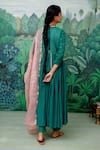 Shop_Myaara_Green Kurta Cotton Dobby Pant Cotton Dupatta Organza Anarkali Set _at_Aza_Fashions