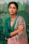 Myaara_Green Kurta Cotton Dobby Pant Cotton Dupatta Organza Anarkali Set _at_Aza_Fashions