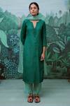 Buy_Myaara_Green Kurta Cotton Dobby Pant Cotton Dupatta Organza Round Straight Set _at_Aza_Fashions