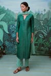 Myaara_Green Kurta Cotton Dobby Pant Cotton Dupatta Organza Round Straight Set _Online_at_Aza_Fashions