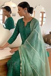 Buy_Myaara_Green Kurta Cotton Dobby Pant Cotton Dupatta Organza Round Straight Set _Online_at_Aza_Fashions