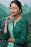Shop_Myaara_Green Kurta Cotton Dobby Pant Cotton Dupatta Organza Round Straight Set _Online_at_Aza_Fashions