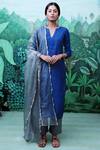 Buy_Myaara_Blue Kurta Cotton Dobby Pant Cotton Dupatta Organza Round Straight Set _at_Aza_Fashions