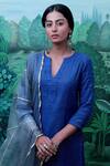 Shop_Myaara_Blue Kurta Cotton Dobby Pant Cotton Dupatta Organza Round Straight Set _Online_at_Aza_Fashions