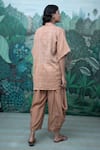 Shop_Myaara_Beige Cotton Silk Embroidery Jacket Open Top V-neck And Cowl Pant Set  _at_Aza_Fashions