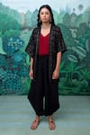 Buy_Myaara_Black Cotton Silk Embroidery Jacket Open Top V-neck And Cowl Pant Set  _at_Aza_Fashions