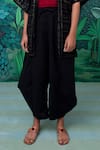 Myaara_Black Cotton Silk Embroidery Jacket Open Top V-neck And Cowl Pant Set  _at_Aza_Fashions