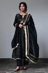 Buy_Myaara_Black Anarkali Cotton Lurex Dupatta Organza Lining Striped Set  _at_Aza_Fashions