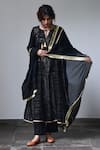 Buy_Myaara_Black Anarkali Cotton Lurex Dupatta Organza Lining Striped Set  _Online_at_Aza_Fashions