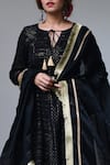 Shop_Myaara_Black Anarkali Cotton Lurex Dupatta Organza Lining Striped Set  _Online_at_Aza_Fashions