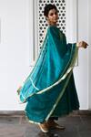Myaara_Green Anarkali Cotton Lurex Dupatta Organza Lining Cotton Striped Set _Online_at_Aza_Fashions
