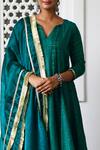 Shop_Myaara_Green Anarkali Cotton Lurex Dupatta Organza Lining Cotton Striped Set _Online_at_Aza_Fashions