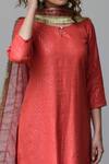 Shop_Myaara_Red Kurta Lurex Dupatta Organza Lining Round Striped Set _Online_at_Aza_Fashions