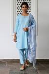 Buy_Myaara_Blue Kurta Lurex Dupatta Organza Lining Round Striped Set _at_Aza_Fashions