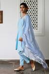 Myaara_Blue Kurta Lurex Dupatta Organza Lining Round Striped Set _Online_at_Aza_Fashions