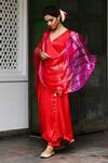 Myaara_Red Kurta Satin Georgette Dupatta Organza Pant Panelled Angrakha Set _Online_at_Aza_Fashions