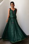 Buy_Myaara_Green Cotton Lurex Embroidery V Neck Handwoven Top And Skirt Set _at_Aza_Fashions