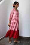 Myaara_Pink Cotton Lurex V Neck Striped Handwoven Dress _Online_at_Aza_Fashions