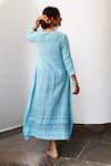 Shop_Myaara_Blue Cotton Lurex Round Pintuck Handwoven Dress _at_Aza_Fashions