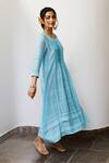 Myaara_Blue Cotton Lurex Round Pintuck Handwoven Dress _Online_at_Aza_Fashions