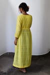 Shop_Myaara_Yellow Cotton Lurex Flap Collar Handwoven Tie-up Dress _at_Aza_Fashions