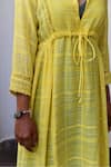 Shop_Myaara_Yellow Cotton Lurex Flap Collar Handwoven Tie-up Dress _Online_at_Aza_Fashions